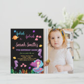 フォトブラックマーメイドSit on Purple Shell誕生日 招待状 (スタンド正面)