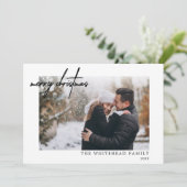 フォトブラックミニマルメリークリスマスホワイト シーズンカード (スタンド正面)