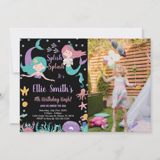 フォトブラックメルメイドザシー誕生日 招待状 (正面)