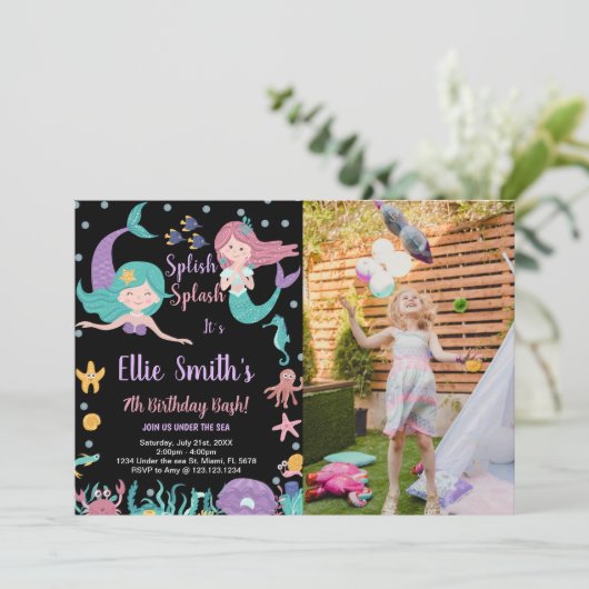 フォトブラックメルメイドザシー誕生日 招待状 (スタンド正面)