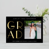 フォトブラックモダンゴールドフォイルグラッド発表 箔招待状 (立ち正面)