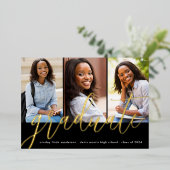 フォトブラックモダンゴールドフォイルグラッド発表 箔招待状 (立ち正面)