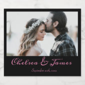 フォトブラックモダンピンクの書道結婚式パーティー リキュールボトルラベル (シングルラベル)