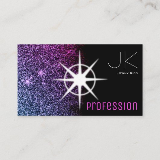 フォトブラックモダンピンクパープルグリッター付きグラデーション 名刺 (正面)
