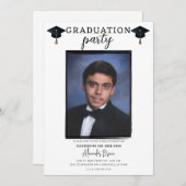 フォトブラックモダンフレームトレンディー卒業パーティー 招待状 (正面/裏面)