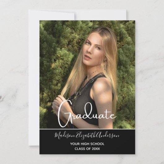 フォトブラックモダン高校卒業パーティー 招待状 (正面)