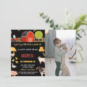 フォトブラックレッドグリーンファームアニマルズ誕生日 招待状 (スタンド正面)