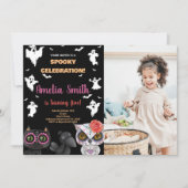 フォトブラック不気味ハロウィーン誕生日招待状 招待状 (正面)