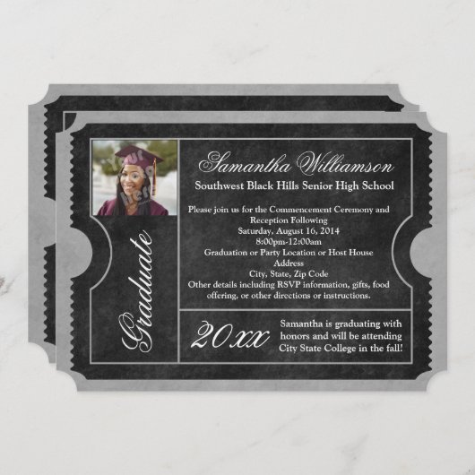 フォトブラック卒業チケット招待状 招待状 (正面/裏面)