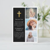 フォトブラック数々の金ゴールドクロス悔やみや弔慰葬儀 サンキューカード (スタンド正面)