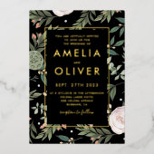 フォトブラック赤面結婚フローラの金箔 箔招待状 (正面)