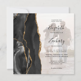 フォトブラック金ゴールドアガテスクエア結婚式招待状 招待状