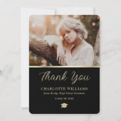 フォトブラック金ゴールドエレガントモダン卒業 サンキューカード (正面)