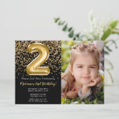 フォトブラック金ゴールドガール2nd誕生日パーティー 招待状 (スタンド正面)