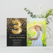 フォトブラック金ゴールドガール3rd誕生日招待状 招待状 (スタンド正面)