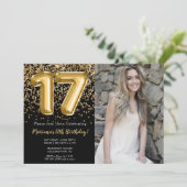 フォトブラック金ゴールドキッズガール17thバースデーパーティー 招待状 (スタンド正面)
