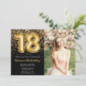 フォトブラック金ゴールドキッズガール18thバースデーパーティー 招待状 (スタンド正面)
