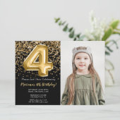 フォトブラック金ゴールドキッズガール4th誕生日パーティー 招待状 (スタンド正面)