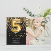 フォトブラック金ゴールドキッズガール5thバースデーパーティー 招待状 (スタンド正面)