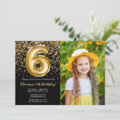 フォトブラック金ゴールドキッズガール6thバースデーパーティー 招待状 (スタンド正面)