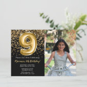 フォトブラック金ゴールドキッズガール9thバースデーパーティー 招待状 (スタンド正面)