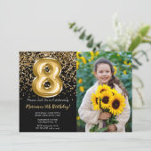 フォトブラック金ゴールドキッズ8th誕生日パーティー 招待状 (スタンド正面)