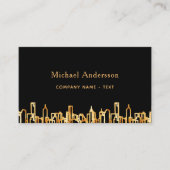 フォトブラック金ゴールドシティのスカイライン実在ビジネスエステート 名刺 (正面)