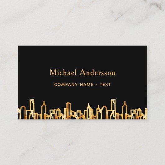 フォトブラック金ゴールドシティのスカイライン実在ビジネスエステート 名刺 (正面)