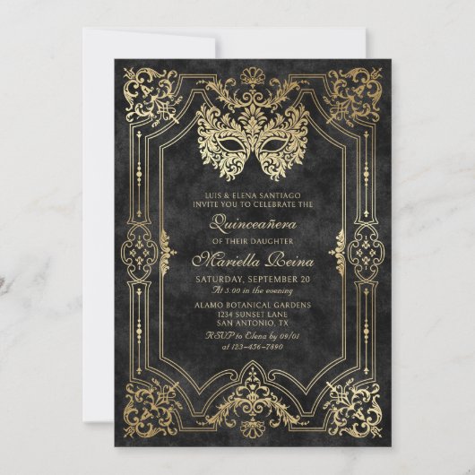 フォトブラック金ゴールド仮装キンセアニェラ 招待状 (正面)