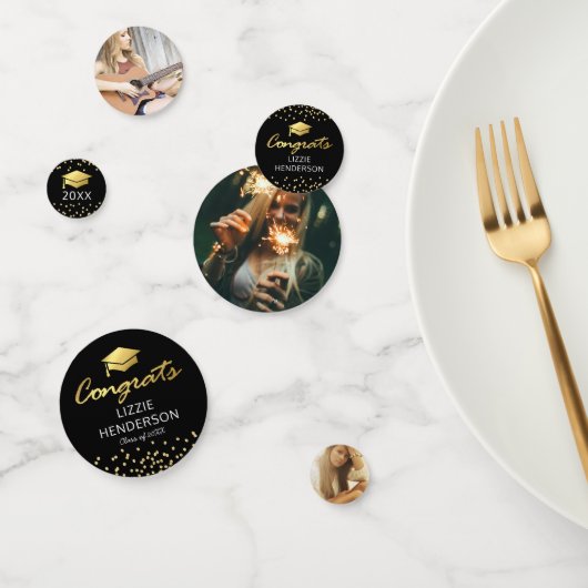 フォトブラック金ゴールド卒業パーティー コンフェッティ (グループ)