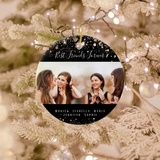 フォトブラック金ゴールド最高のフレンズフォーエバーグリッター セラミックオーナメント