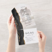 フォトブラック金ゴールド結婚アゲート オールインワン招待状 (貼ってはがせる)