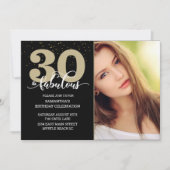 フォトブラック金ゴールド30と素晴らしい誕生日パーティー 招待状 (正面)