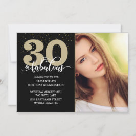 フォトブラック金ゴールド30と素晴らしい誕生日パーティー 招待状
