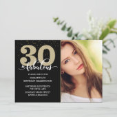 フォトブラック金ゴールド30と素晴らしい誕生日パーティー 招待状 (スタンド正面)