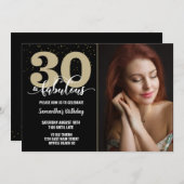 フォトブラック金ゴールド30素敵な誕生日パーティー 招待状 (正面/裏面)