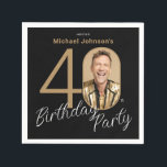 フォトブラック金ゴールド40th Birthday スタンダードカクテルナプキン<br><div class="desc">フォトブラック金ゴールド40th Birthday Napkins.控えめなエレガンスとシックなミニマリズムを象徴する招待デザインで、あなたのマイルストーンのお祝いを高める。私たちの黒と金ゴールドのテーマは洗練され、あなたの特別な日のための洗練された雰囲気を作成する。カスタム写真機能はパーソナライズされたtouchを追加し、それぞれの招待が大切な思い出ユニークであることを保証する。デザインのシンプルさは全体的な魅力を高めはっきりした、クリーンなラインと黒と金ゴールドのアクセントのテイストなブレンドを通して声明を作る。すべての詳細がシンプルで見つかった美しいを反映するように慎重にキュレーションされ、大事な行事そのものと同じくらい時間のない思い出を作成するお祝いに参加しよう。</div>