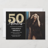 フォトブラック金ゴールド50素敵な誕生日パーティー 招待状 (正面)