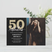 フォトブラック金ゴールド50素敵な誕生日パーティー 招待状 (スタンド正面)