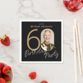 フォトブラック金ゴールド60誕生日 スタンダードカクテルナプキン (インサイチュ)