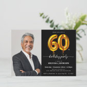 フォトブラック金ゴールド60誕生日 招待状 (スタンド正面)