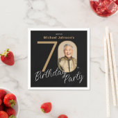 フォトブラック金ゴールド70誕生日 スタンダードカクテルナプキン (インサイチュ)
