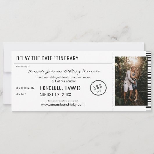 フォトブラック&ホワイトの宛先の遅延 招待状 (正面)