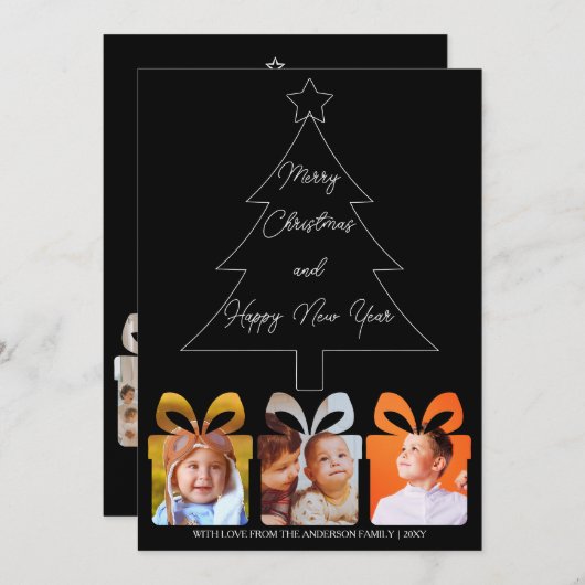 フォトブラック&ホワイトユニーククモダンリトメリーマス シーズンカード (正面/裏面)