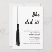 フォトブラック&モダンホワイトグラードタッセル卒業 招待状 (正面)