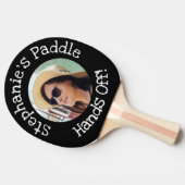 フォトブラック(白文字付き) -名前と「ハンズオフ」 卓球ラケット (横)