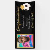 フォトブラック&金ゴールドおめでとうグラッドサッカーボール 横断幕 (縦)