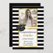 フォトブラック&金ゴールド卒業パーティー招待状 案内状 (正面/裏面)