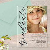 フォトブラックNホワイトスクリプトガーリー卒業パーティー アクリル招待状