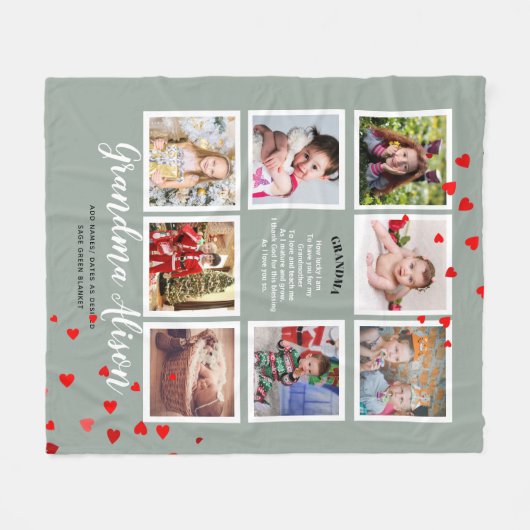 フォトブランケットおばあちゃん詩おじいちゃんファミリーツリー フリースブランケット (正面(横))